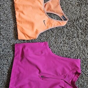 Nike Orange Sports Bra and Pink Zip-Up Top